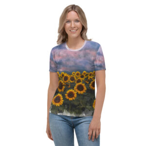 Sunflower Field Purple Sky Watercolor Art Painting Women's T-shirt