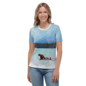 Grizzly Bear Cubs Watercolor Art Painting Women's T-shirt